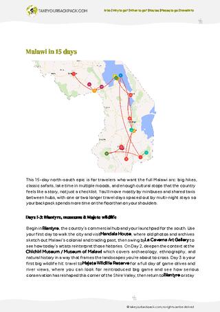 example page 2 from our offline Travel Guide for Malawi