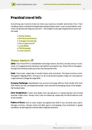 example page 5 from our offline Travel Guide for Mongolia