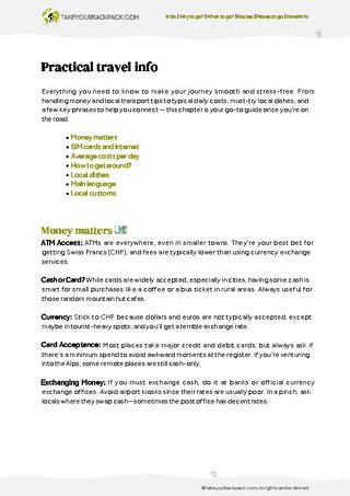 example page 5 from our offline Travel Guide for Switzerland