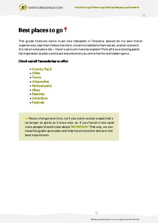 example page 3 from our offline Travel Guide for Tanzania