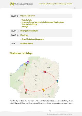 example page 2 from our offline Travel Guide for Zimbabwe