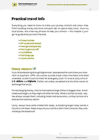 example page 7 from our offline Travel Guide for Afghanistan