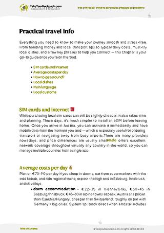 example page 7 from our offline Travel Guide for Austria