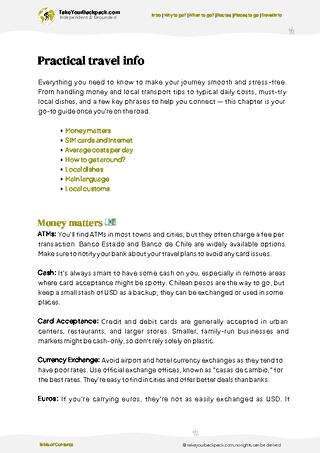 example page 7 from our offline Travel Guide for Chile