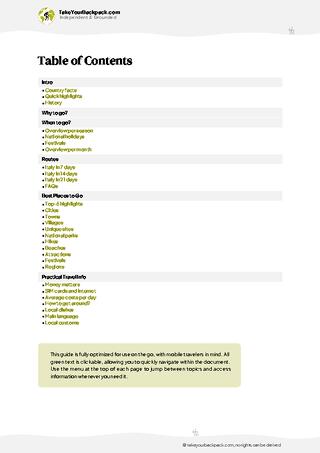 example page 2 from our offline Travel Guide for Italy