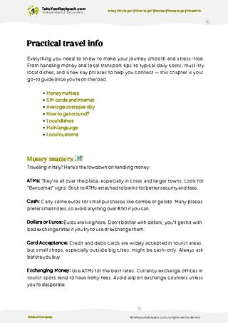 example page 7 from our offline Travel Guide for Italy