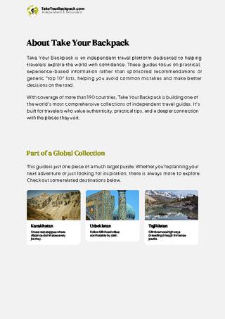 example page 1 from our offline Travel Guide for Kyrgyzstan