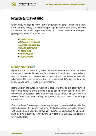 example page 7 from our offline Travel Guide for Kyrgyzstan