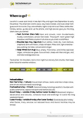 example page 3 from our offline Travel Guide for Lesotho