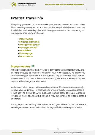 example page 7 from our offline Travel Guide for Lesotho