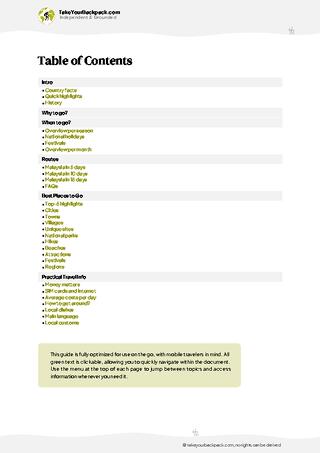 example page 2 from our offline Travel Guide for Malaysia