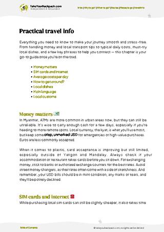 example page 7 from our offline Travel Guide for Myanmar