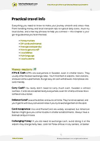 example page 7 from our offline Travel Guide for Sweden