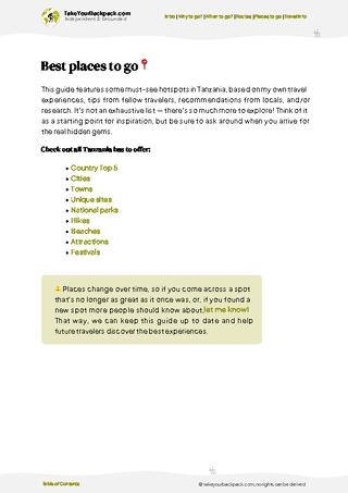 example page 5 from our offline Travel Guide for Tanzania