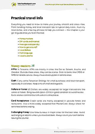 example page 7 from our offline Travel Guide for Tanzania