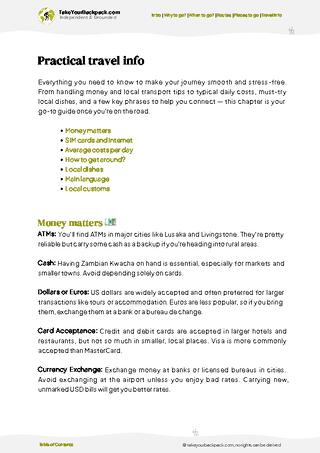 example page 7 from our offline Travel Guide for Zambia