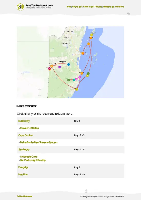 example page 4 from our offline Travel Guide for Belize