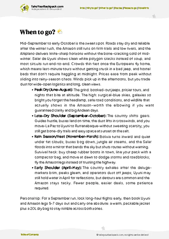example page 3 from our offline Travel Guide for Bolivia