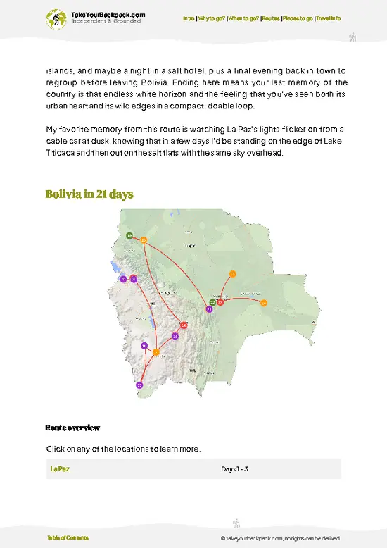 example page 4 from our offline Travel Guide for Bolivia