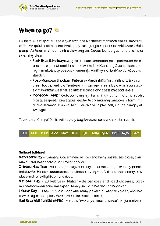 example page 3 from our offline Travel Guide for Brunei