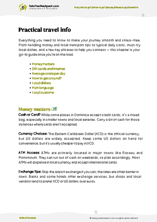 example page 7 from our offline Travel Guide for Dominica