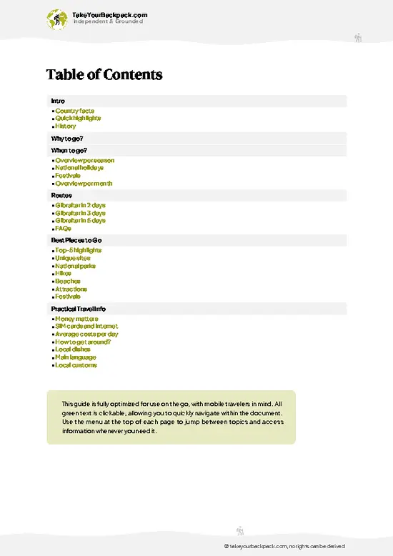 example page 2 from our offline Travel Guide for Gibraltar