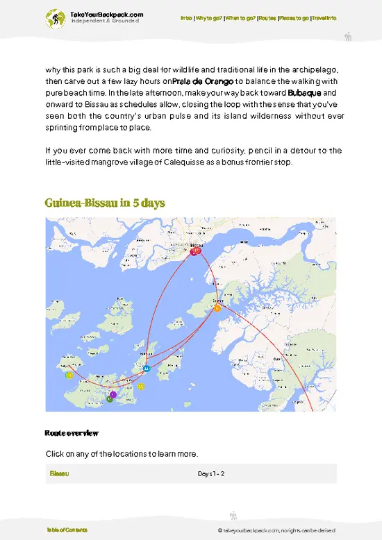 example page 4 from our offline Travel Guide for Guinea-Bissau