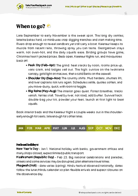 example page 3 from our offline Travel Guide for Guyana
