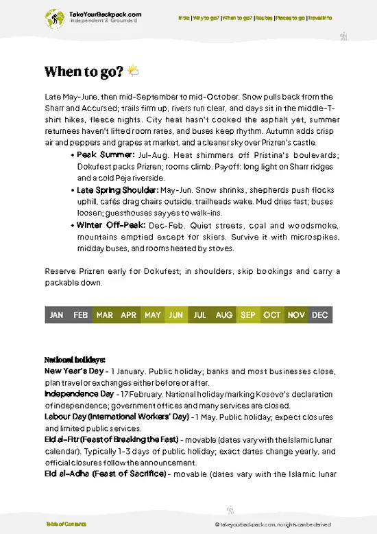 example page 3 from our offline Travel Guide for Kosovo
