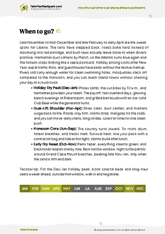 example page 3 from our offline Travel Guide for Liberia