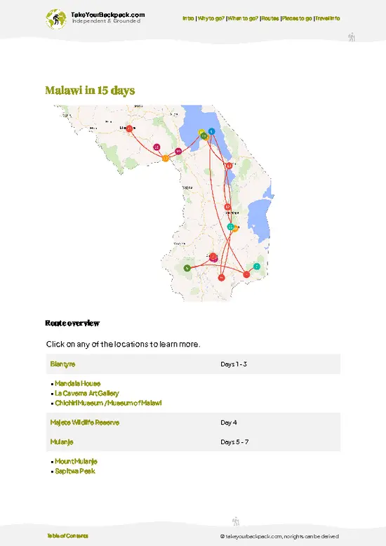 example page 4 from our offline Travel Guide for Malawi