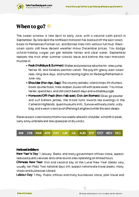 example page 3 from our offline Travel Guide for Malaysia