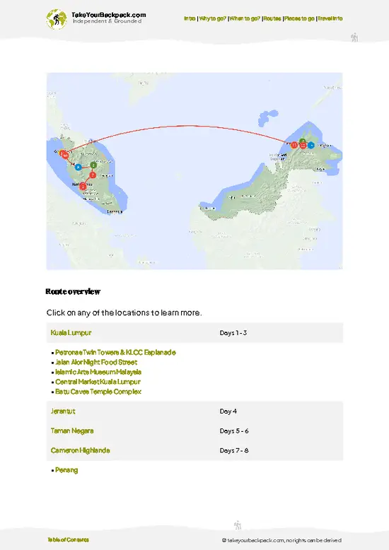 example page 4 from our offline Travel Guide for Malaysia