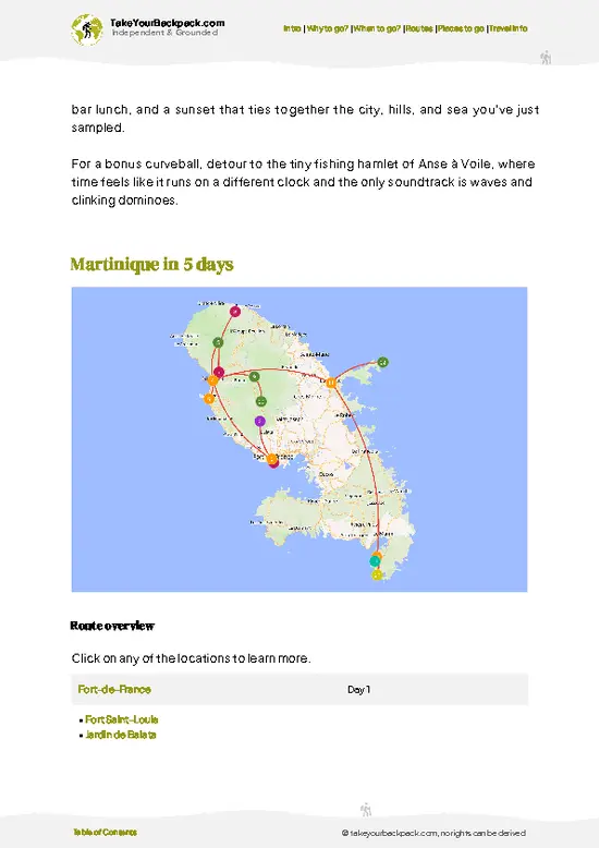 example page 4 from our offline Travel Guide for Martinique