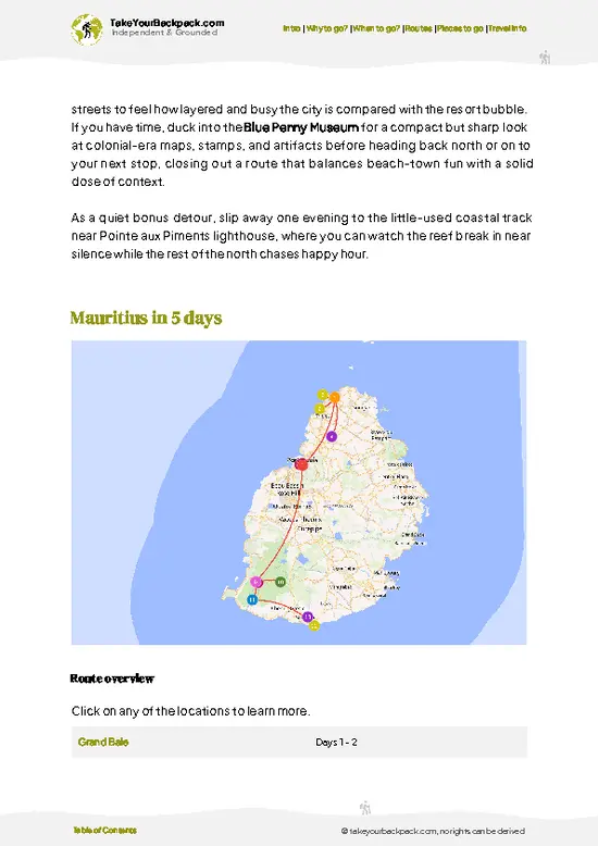 example page 4 from our offline Travel Guide for Mauritius
