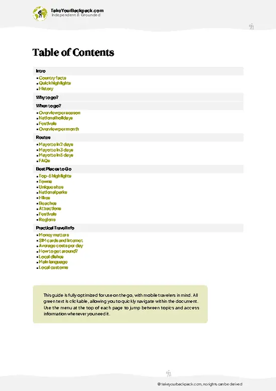 example page 2 from our offline Travel Guide for Mayotte