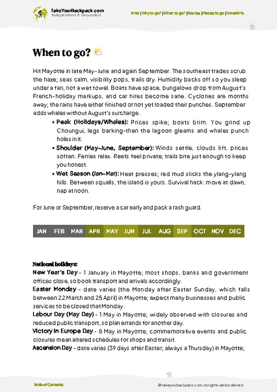 example page 3 from our offline Travel Guide for Mayotte
