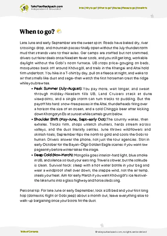 example page 3 from our offline Travel Guide for Mongolia