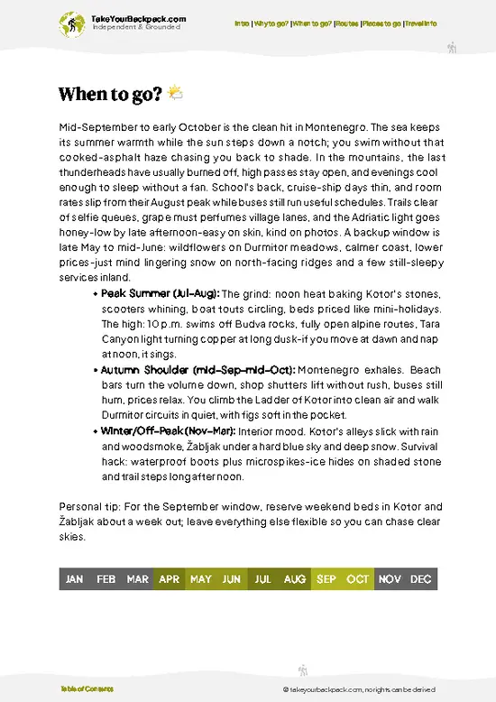 example page 3 from our offline Travel Guide for Montenegro