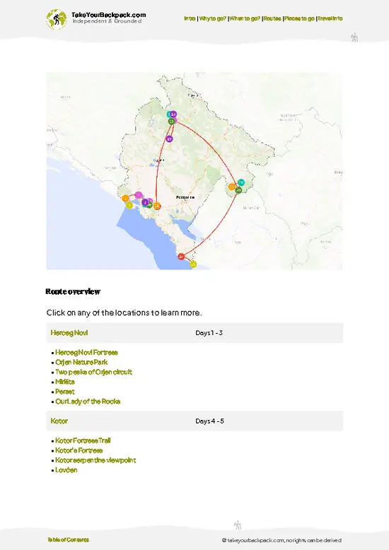 example page 4 from our offline Travel Guide for Montenegro