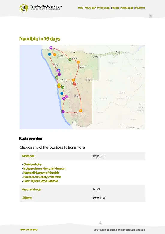 example page 4 from our offline Travel Guide for Namibia