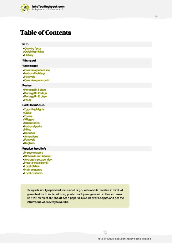 example page 2 from our offline Travel Guide for Portugal