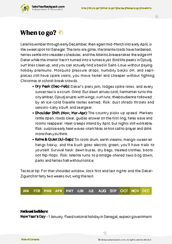 example page 3 from our offline Travel Guide for Senegal