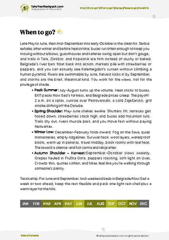 example page 3 from our offline Travel Guide for Serbia