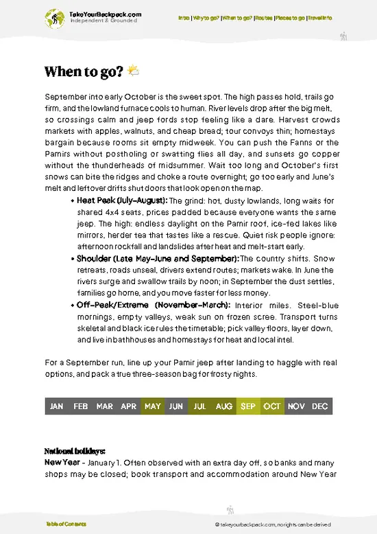 example page 3 from our offline Travel Guide for Tajikistan