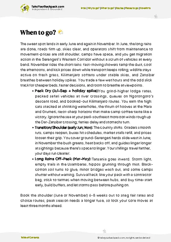 example page 3 from our offline Travel Guide for Tanzania
