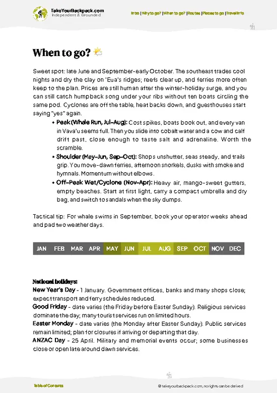 example page 3 from our offline Travel Guide for Tonga
