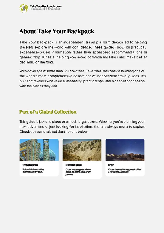 example page 1 from our offline Travel Guide for Turkmenistan