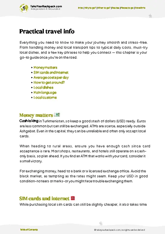 example page 7 from our offline Travel Guide for Turkmenistan