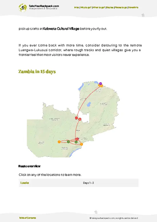 example page 4 from our offline Travel Guide for Zambia